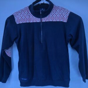 Men's Black Quarter-Zip Sweater with Rust Pattern Yoke